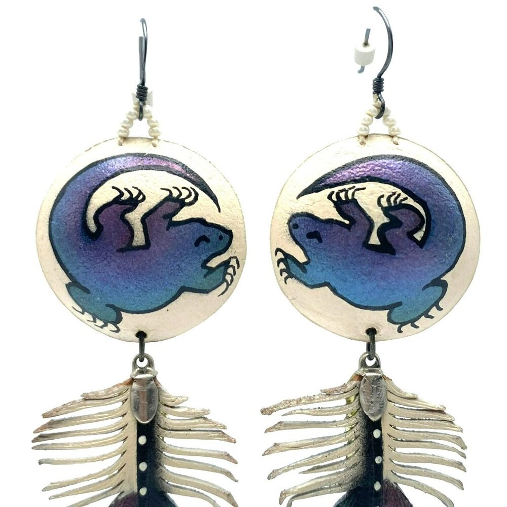 Native American Feather Lizard Purple Blue Iridescent SIGNED! Hand crafted RARE! - Picture 3 of 6